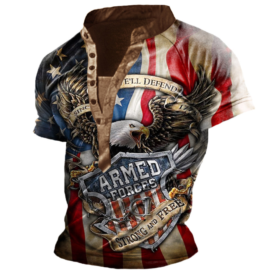 

Since 1775 This We'll Defend Armed Forces Men's American Eagle Print Henry T-Shirt