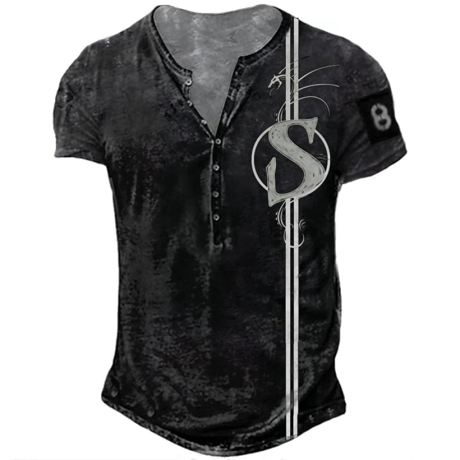 

Men's Vintage Print Henley Collar T-Shirt