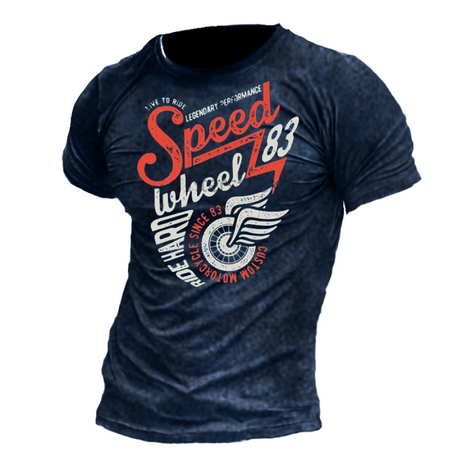 

Ride Hard Wheel Speed 83 Men's Motorcycle Print T-Shirt
