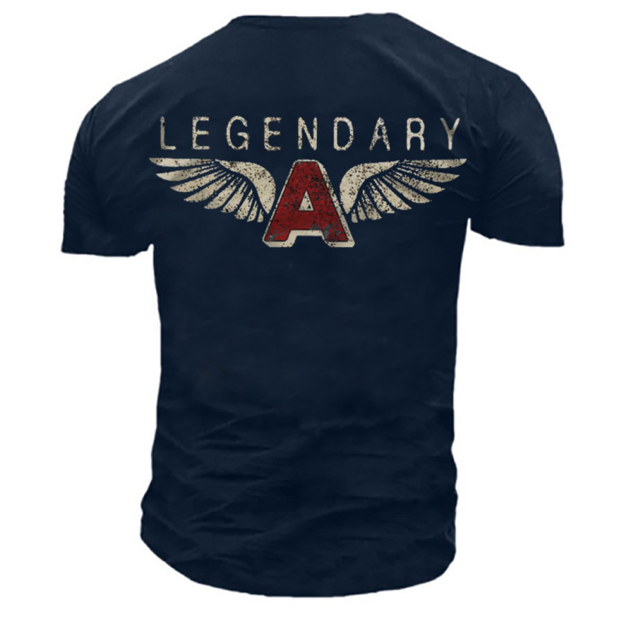 

Men's Legendary Wings Letter Print Cotton T-Shirt