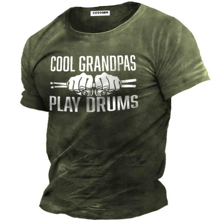 

Men's Outdoor Cool Grandpas Play Drums Printed Cotton T-Shirt