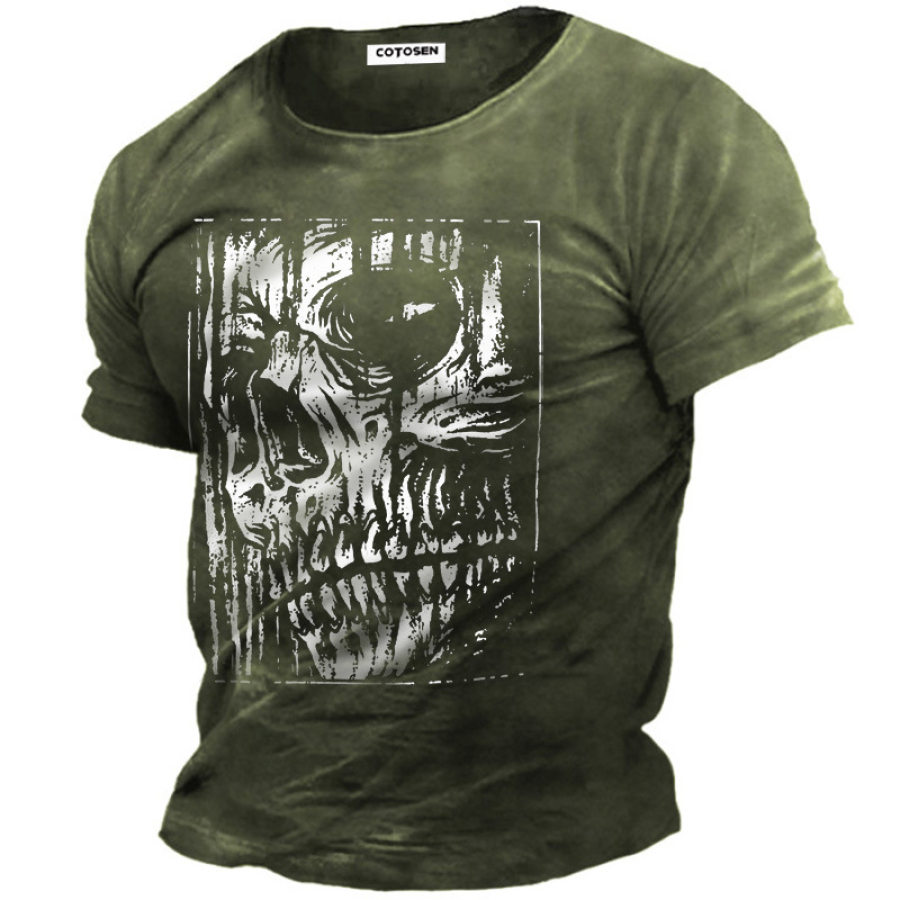 

Men's Outdoor Skull Print Cotton T-Shirt