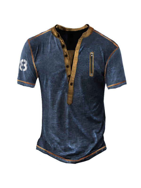 Men's Outdoor Tactical Zipper Contrast Color Henley T-Shirt