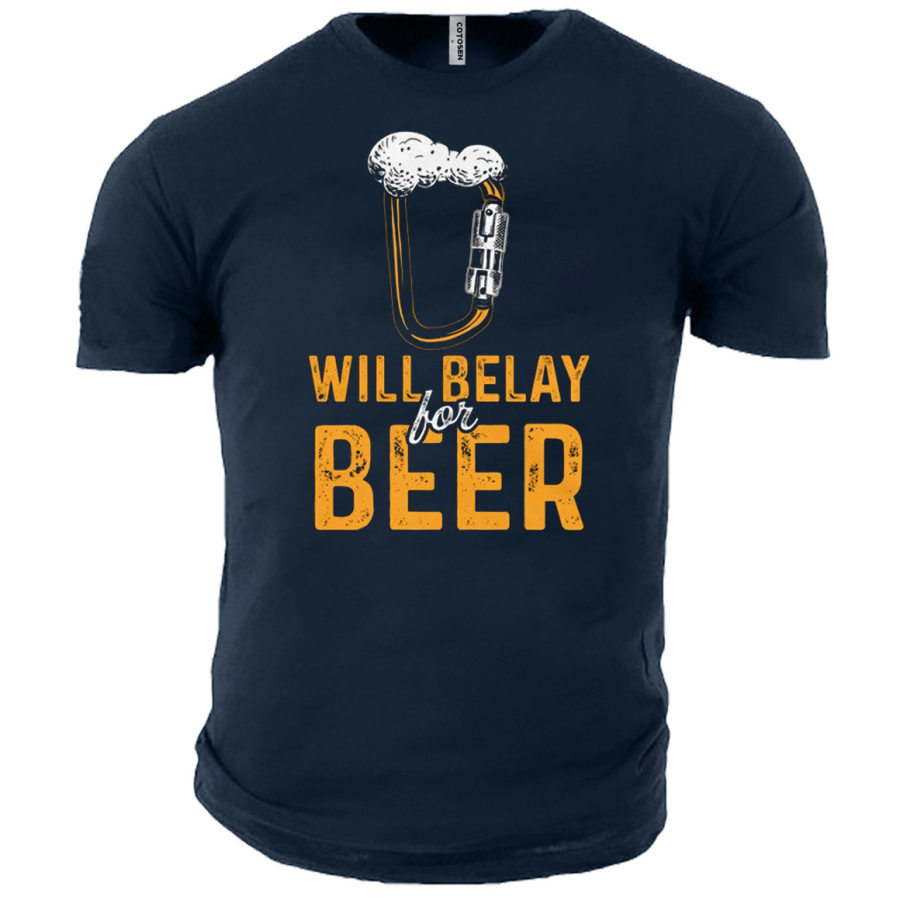 

Men's Will Belay For Beer Print Cotton T-Shirt