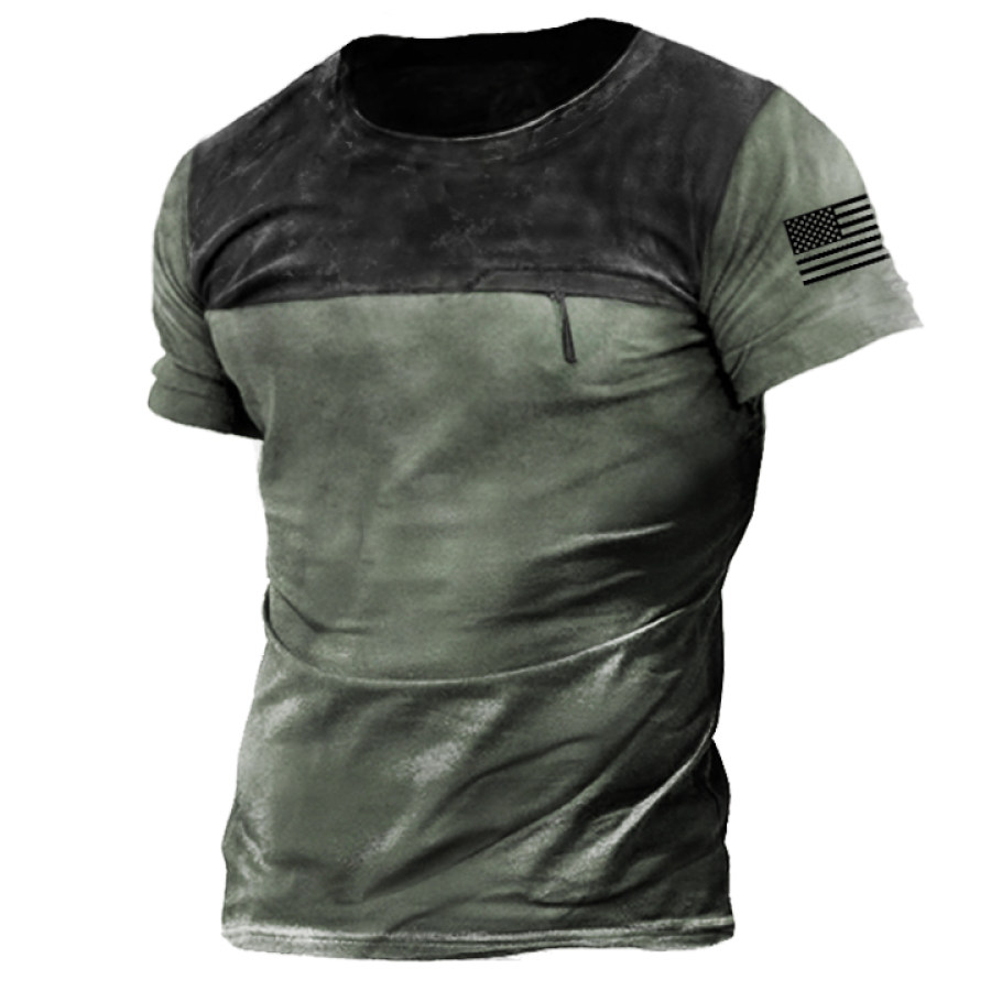 

Men's Outdoor Tactical Patchwork Zip Pocket T-Shirt
