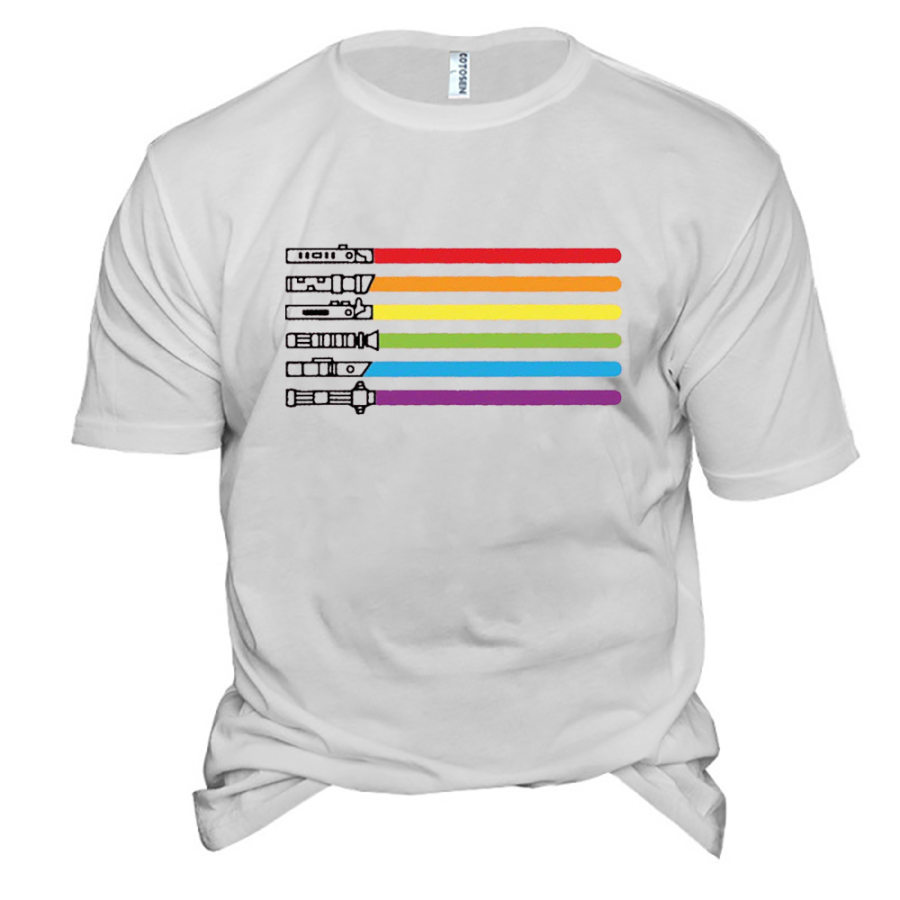 

Men's Outdoor Lightsaber Swords Rainbow Print Cotton T-Shirt