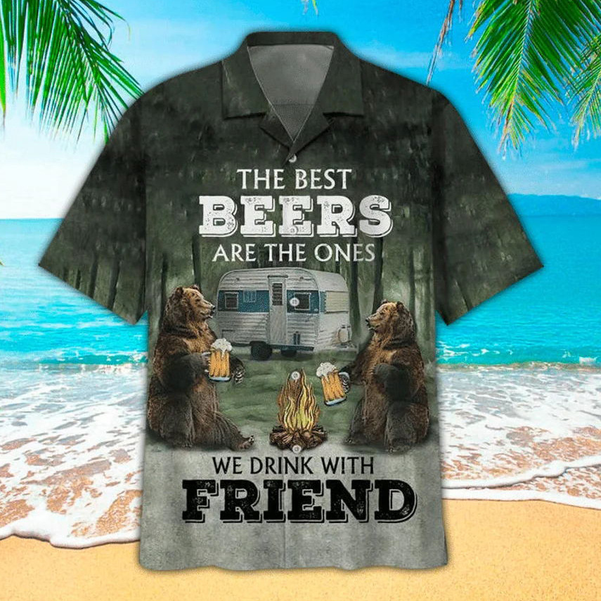 Men's Bear Beer Beach Chic Short Sleeve Shirt