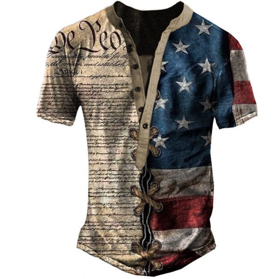 

Men's American Flag Vintage Henley T-Shirt