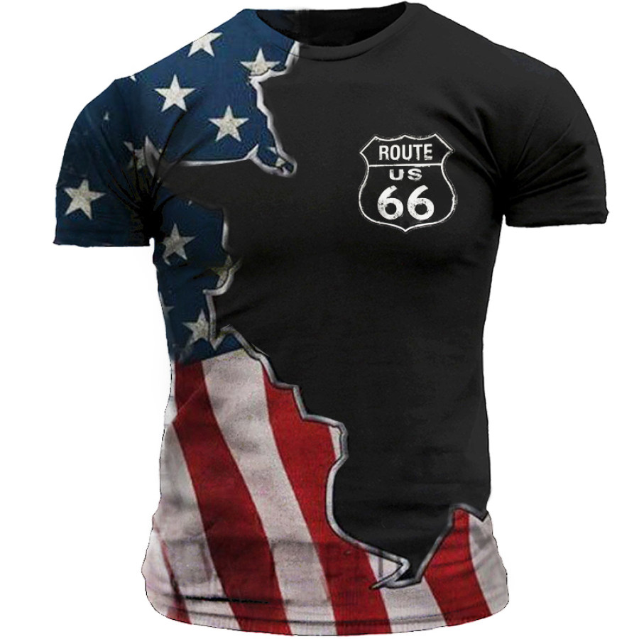 

American Flag Route 66 Men's Short Sleeve Print T-Shirt