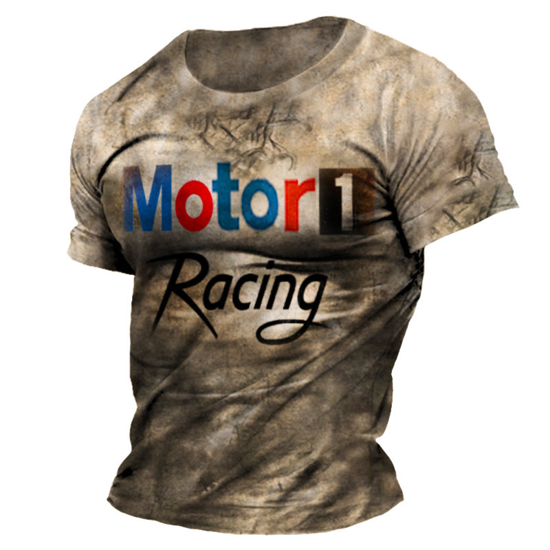 Men's Outdoor Motor Racing Chic Vintage Print Short Sleeve T-shirt