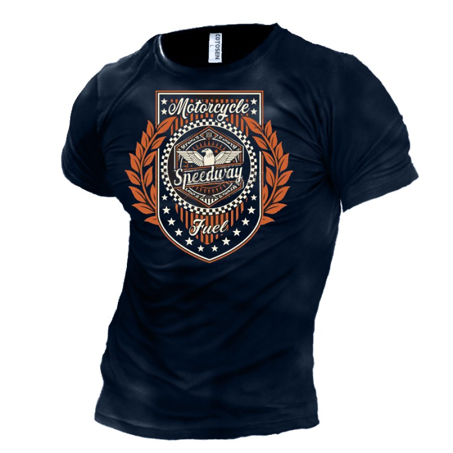 Men's Motorcycle Eagle Cotton Print T-Shirt