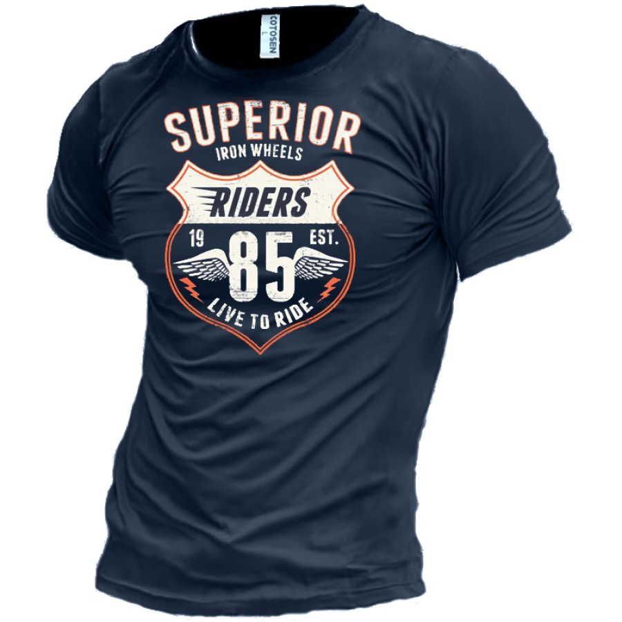 

Men's Motorcycle Gasoline 85 Cotton Print T-Shirt