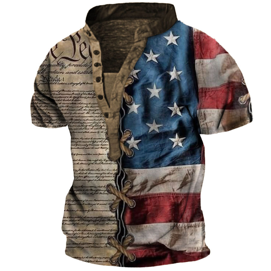 

Men's Vintage Flag Henley Short Sleeve T-Shirt