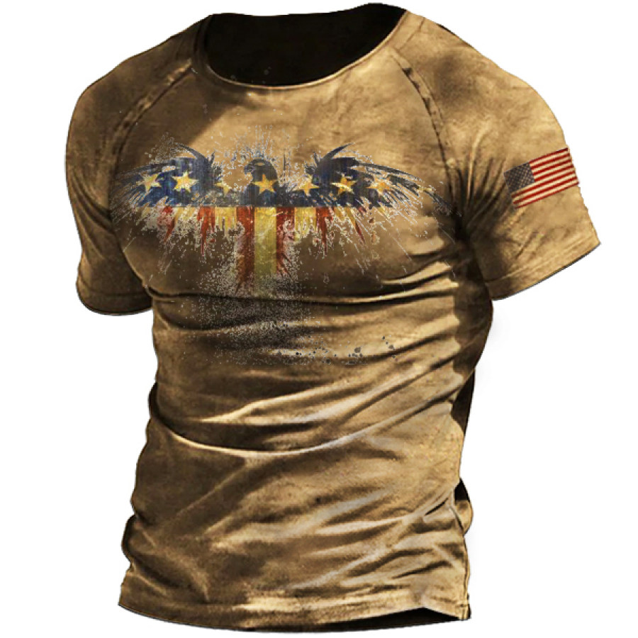 

Liberty Eagle American Flag Print Men's Vintage Tactical Short Sleeve T-Shirt
