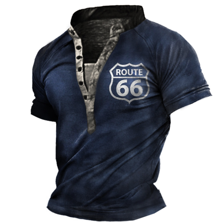 

Route 66 Men's Henley Short Sleeve Print T-Shirt
