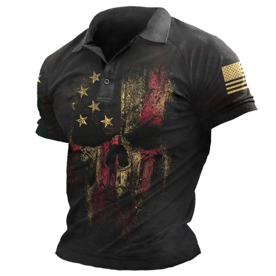 

Men's Outdoor Tactical Skull Short Sleeve Henley Shirt