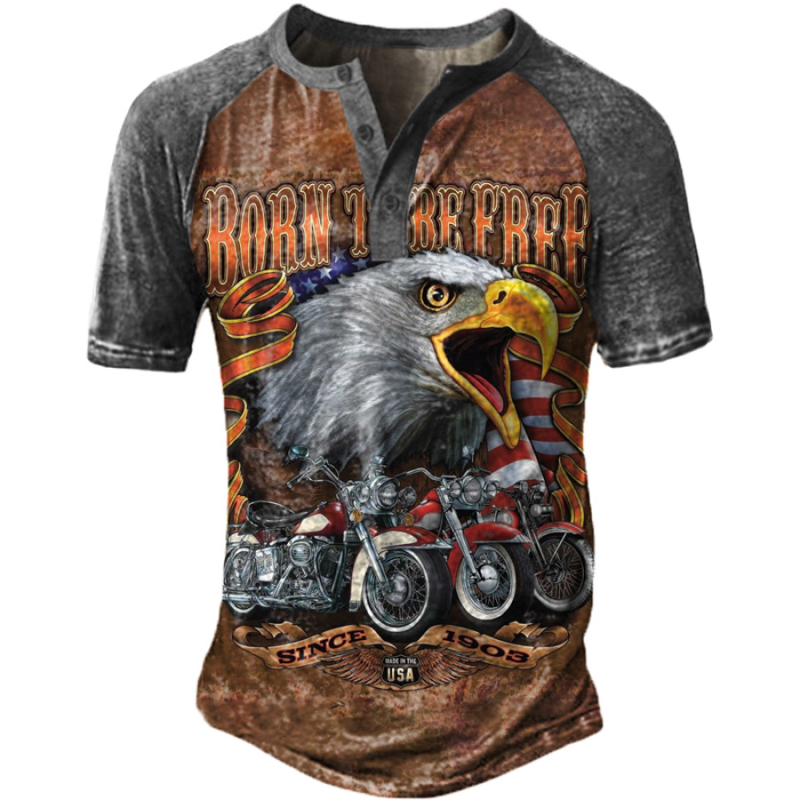 

Men's Vintage Eagle Motorcycle Print Henry T-Shirt