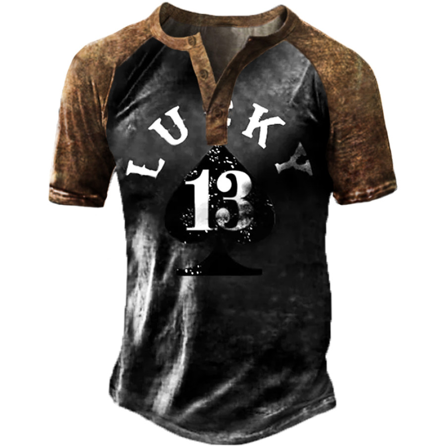 

Lucky 13 Men's Vintage Print Cotton Henry T-Shirt
