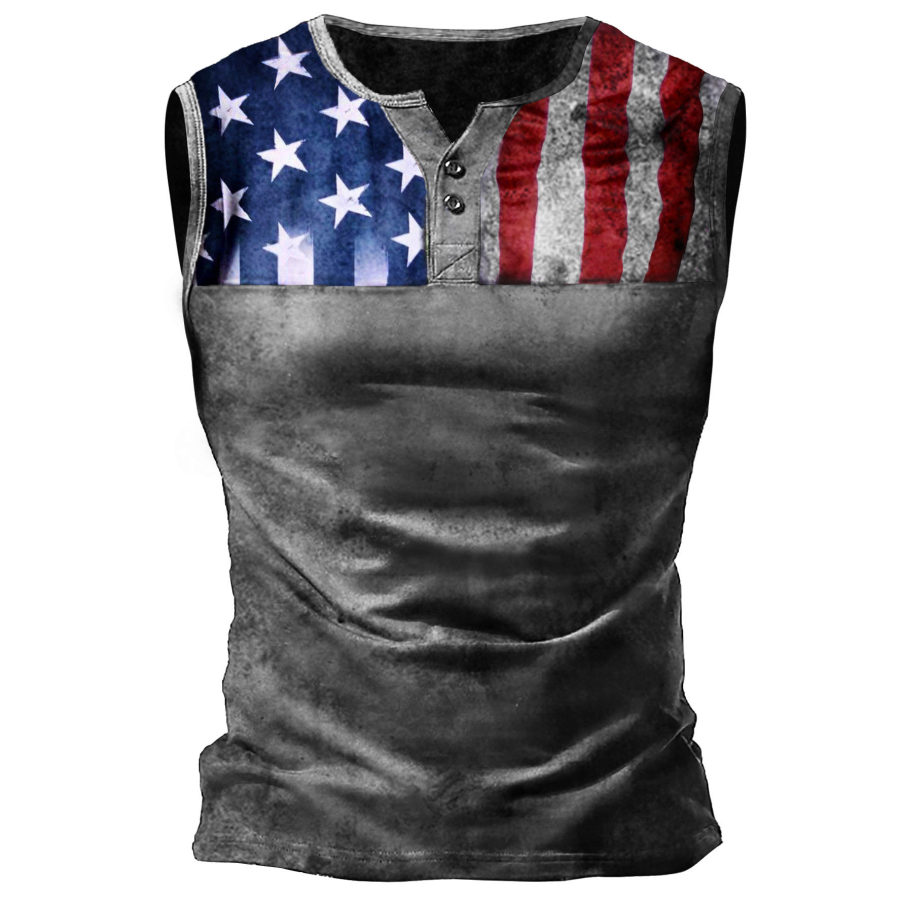 

Men's Outdoor American Flag Henley Tank Top