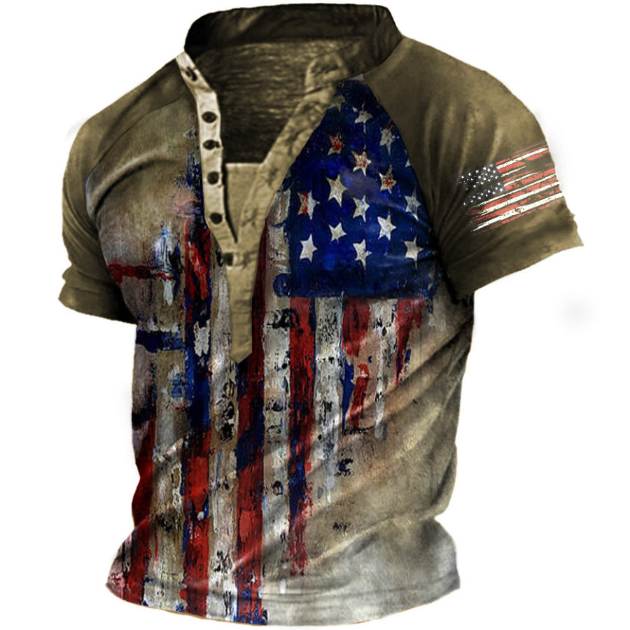 

Men's Flag Henley Short Sleeve T-Shirt