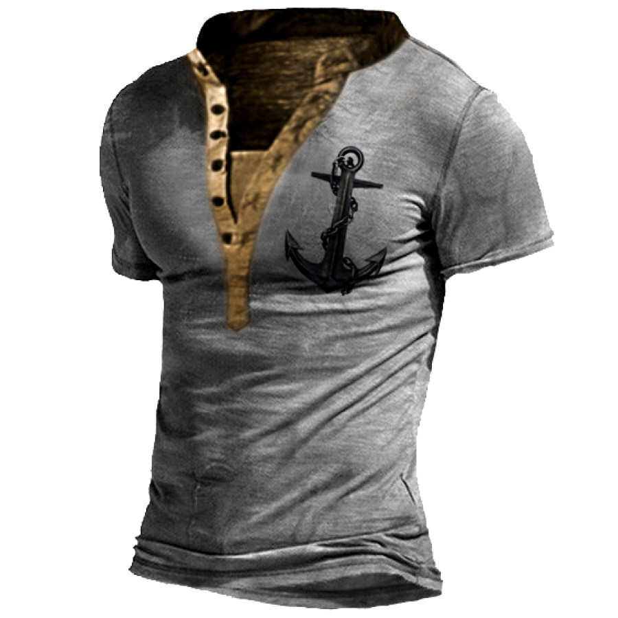 

Men's Anchor Print Outdoor Casual Henley T-Shirt