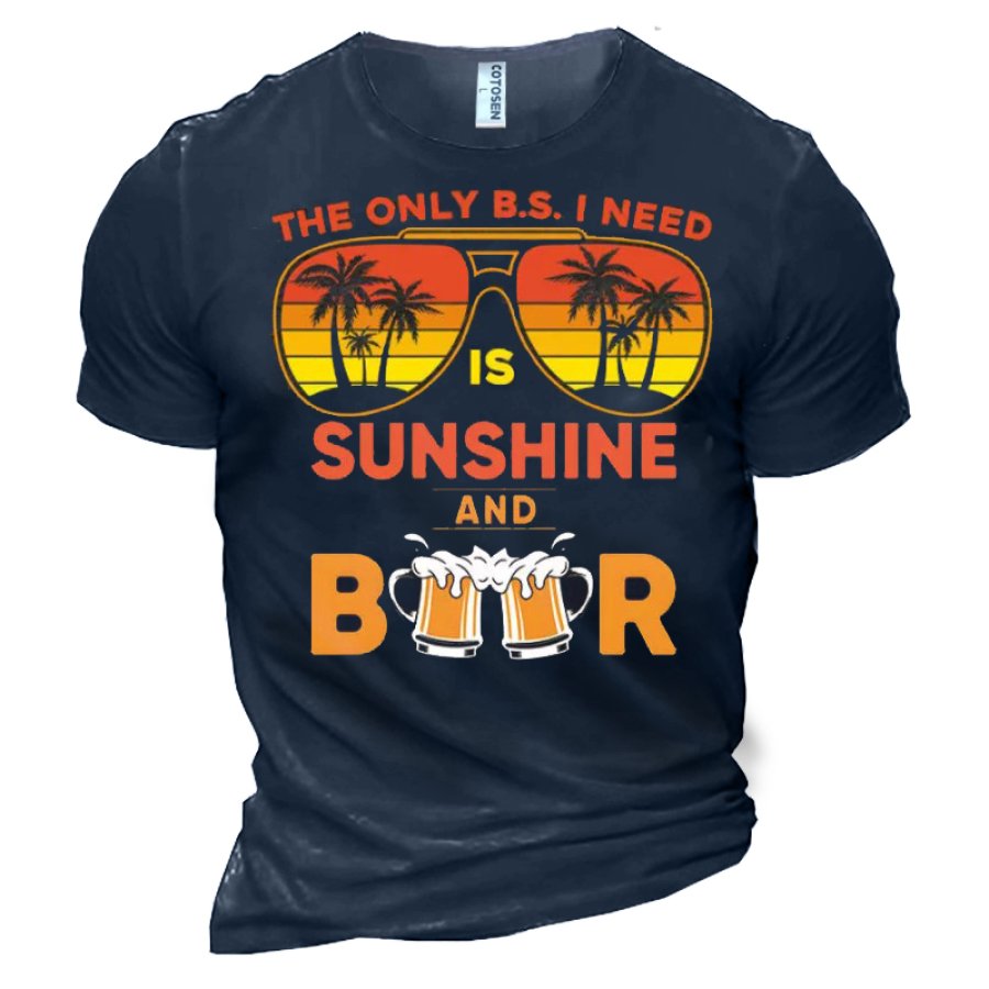 

The Only I Need Is Sunshine&Beer Men's Cotton Hawaiian Print T-Shirt