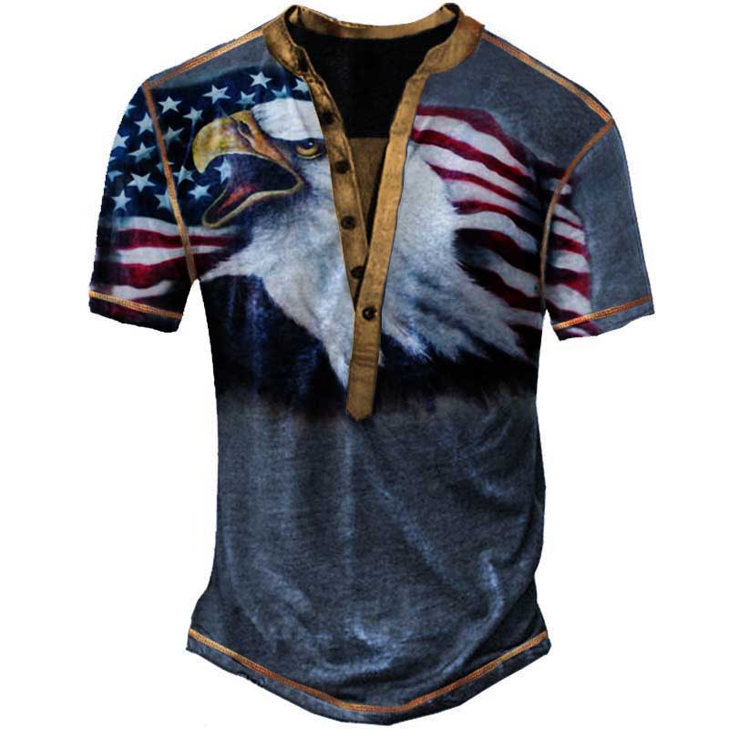Men's Outdoor American Flag Chic Eagle Henley T-shirt
