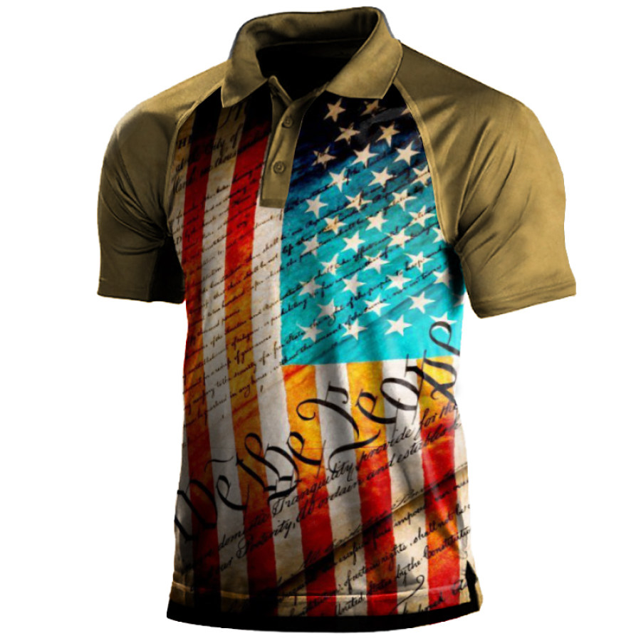 

We The People Men's Vintage American Flag Print Polo T-shirt