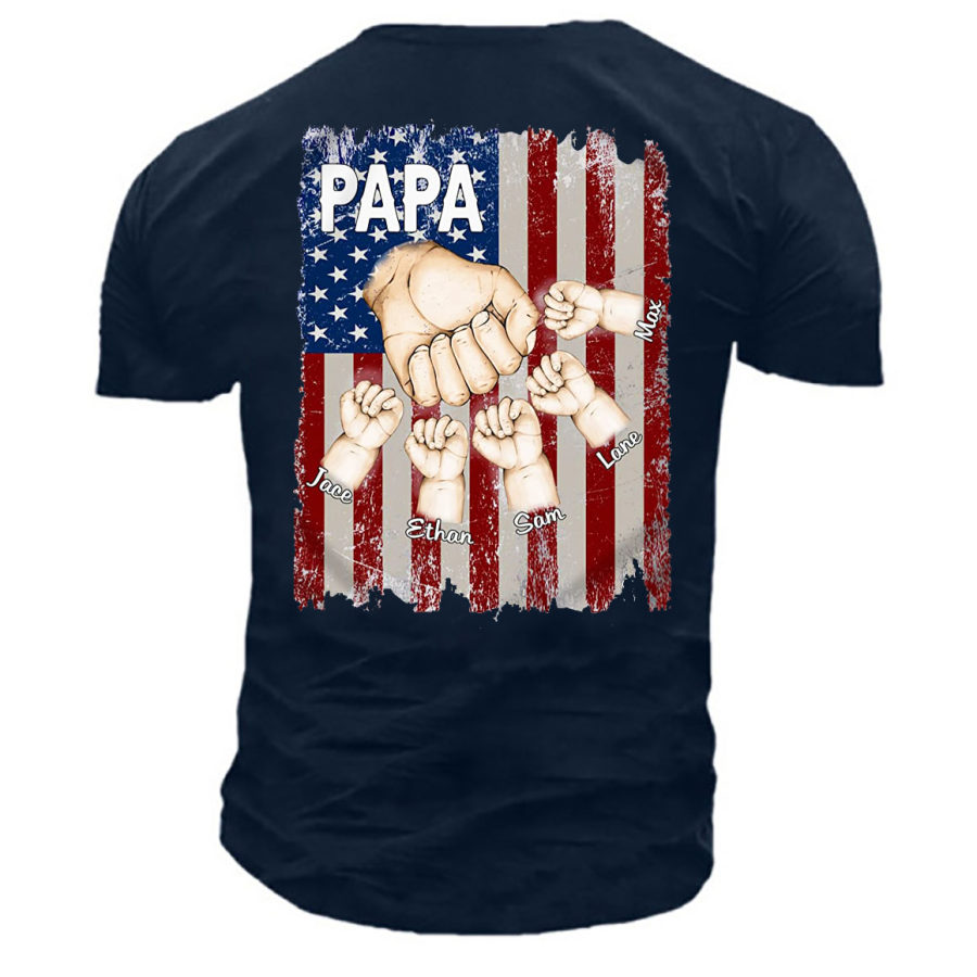 

Men's Papa Hand American Flag Print Cotton T-Shirt