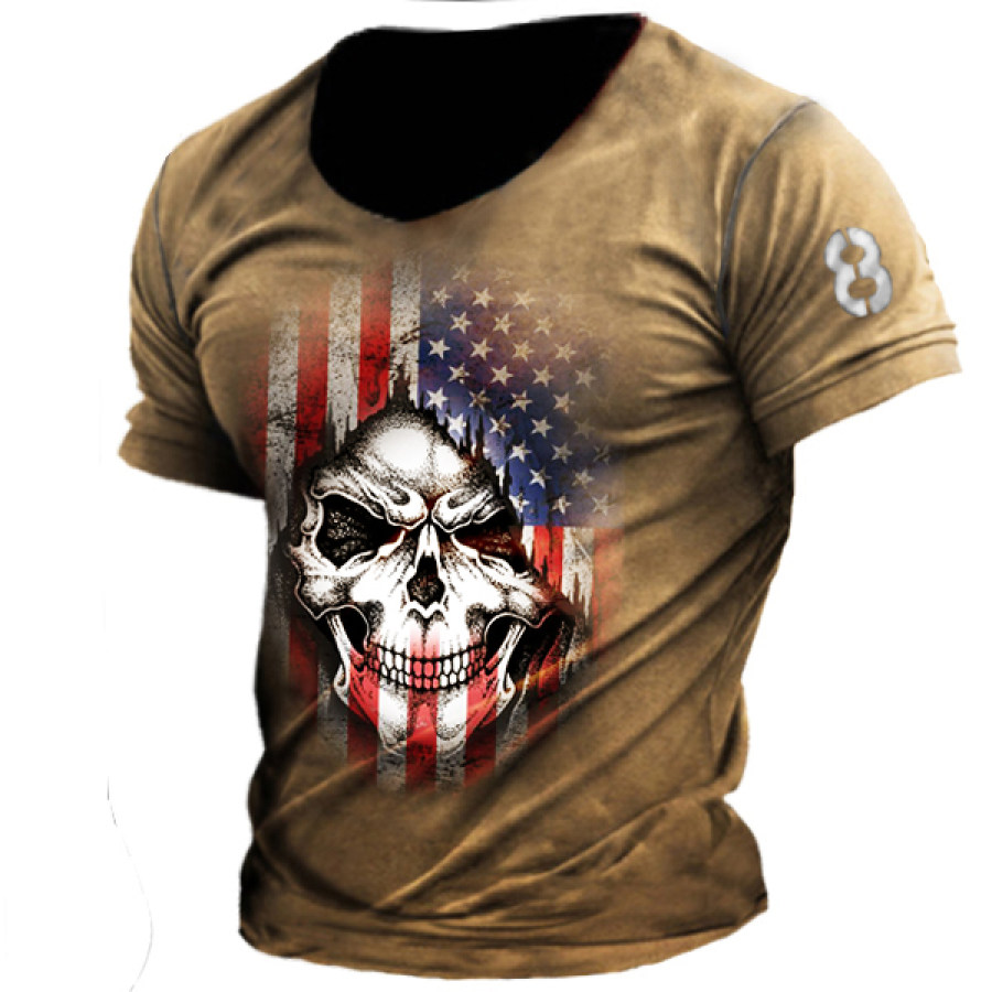 

Men's Outdoor American Flag Skull V-Neck T-Shirt