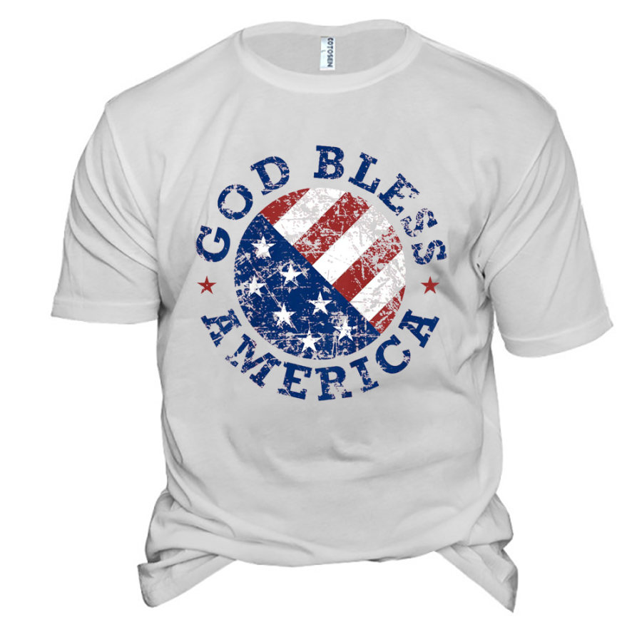 

Men's God Bless America Flag 4th Of July Cotton T-Shirt