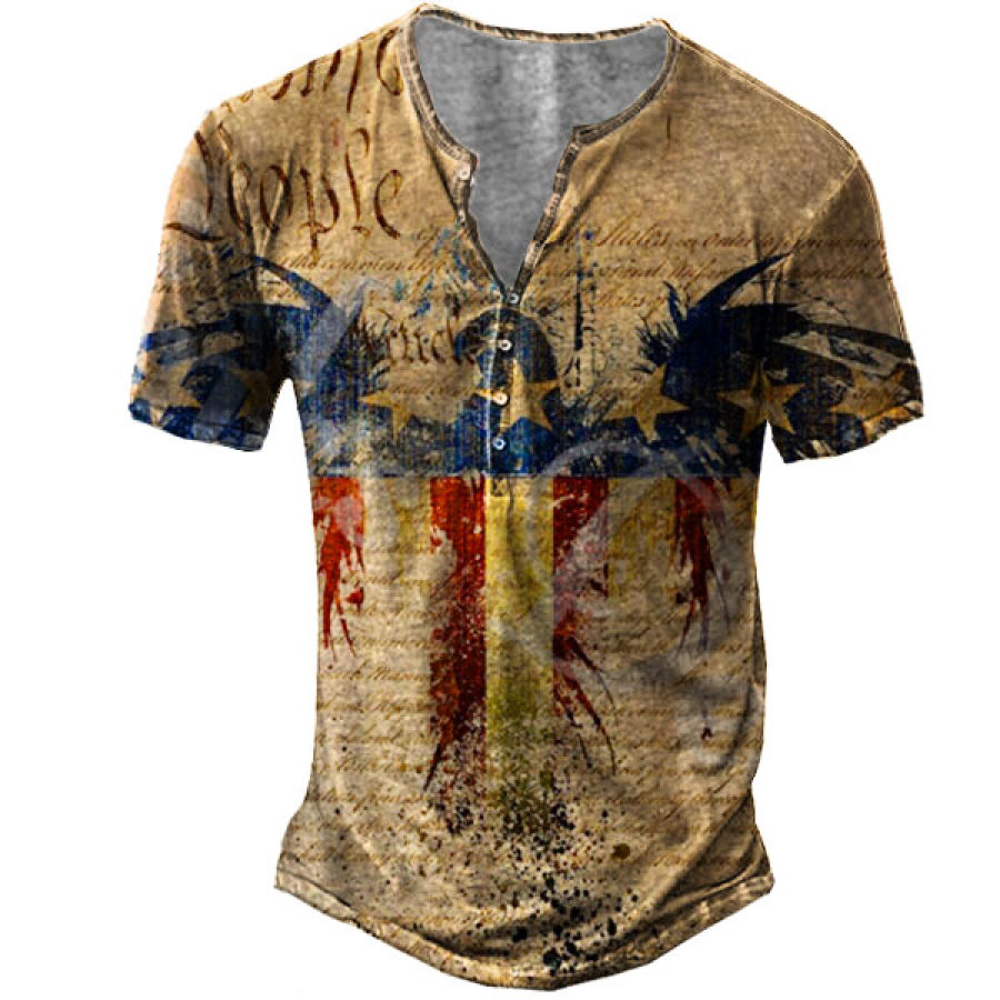 Men's Flag Eagle Henley Short Sleeve T-Shirt