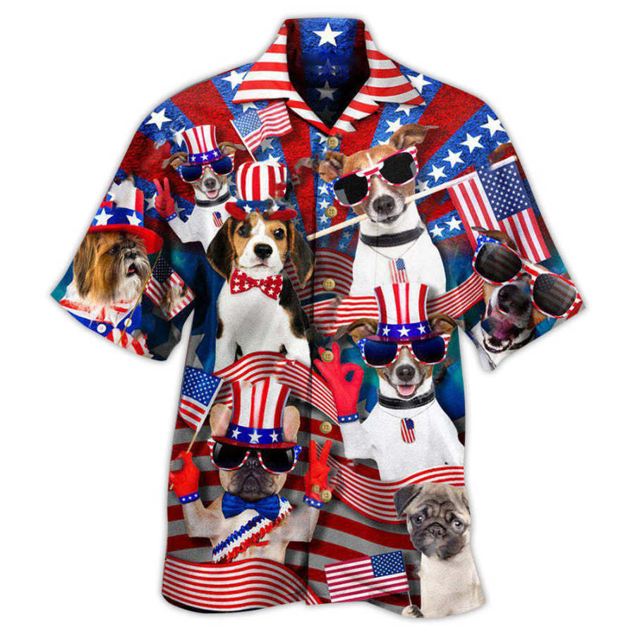 

Men's Flag Dog Beach Short Sleeve Shirt