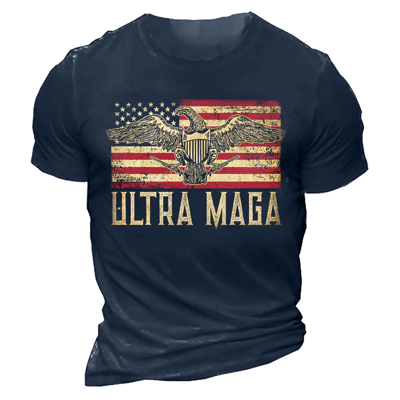 Men's Outdoor American Flag Chic Eagle Vintage Print T-shirt