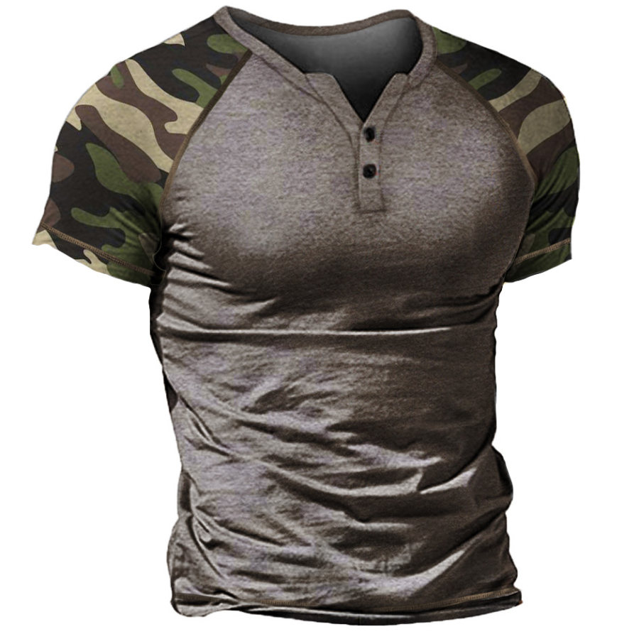 

Men's Outdoor Tactical Camo Raglan Henley T-Shirt