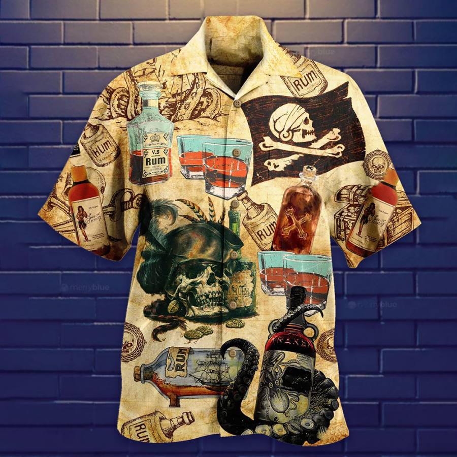 

Men's Skull Drink Beach Short Sleeve Shirt