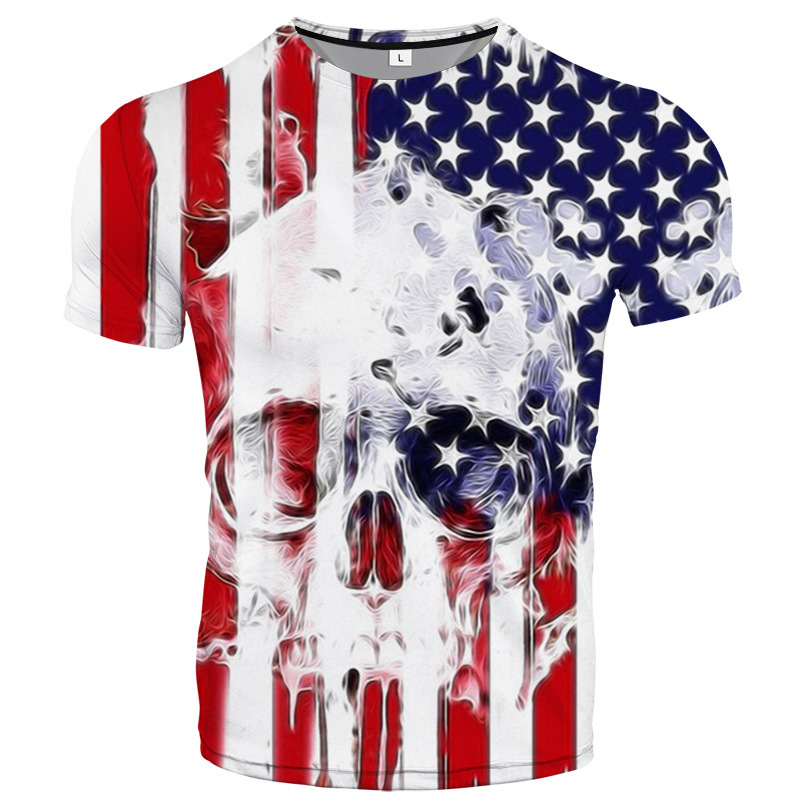 American Flag Skull Print Chic Men's Short Sleeve T-shir