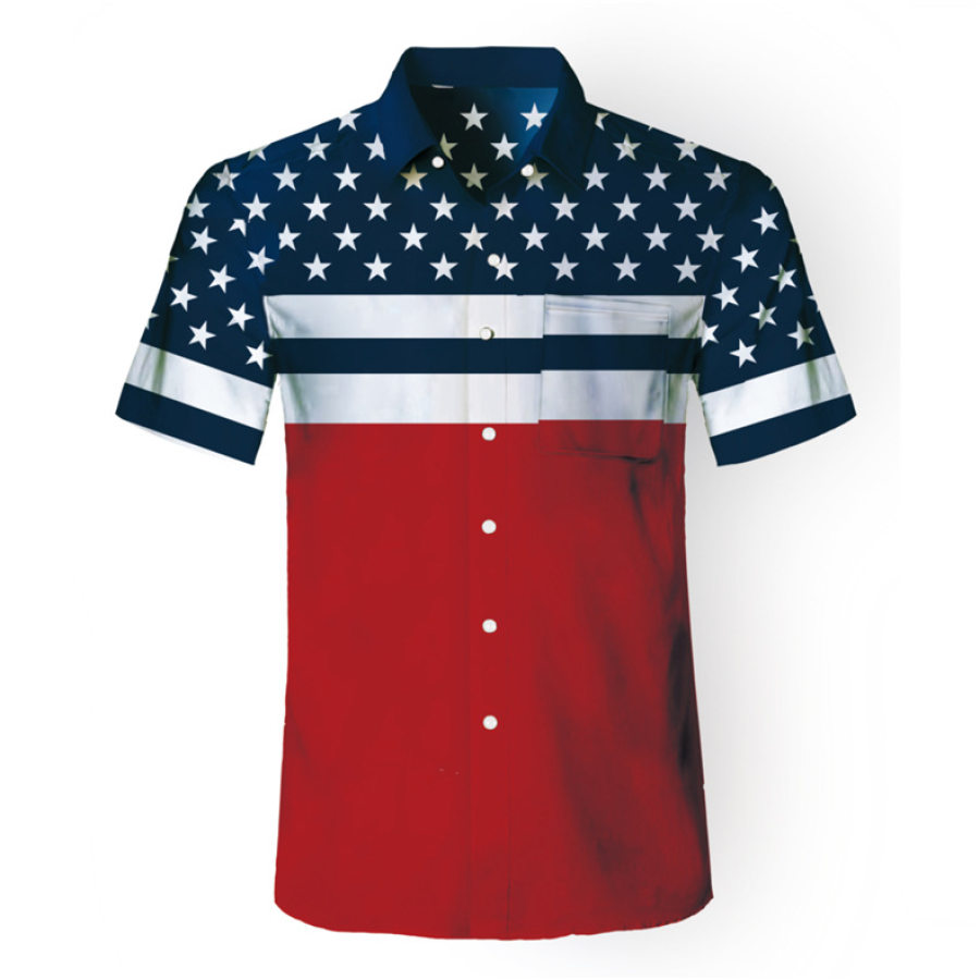 

American Flag Print Men Hawaiian Short Sleeve Beach Shirt