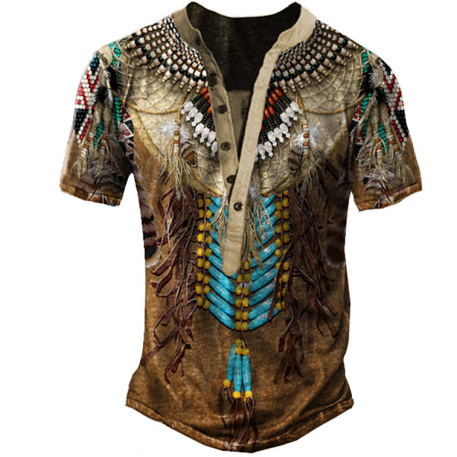 

Men's Aztec Henley Short Sleeve T-Shirt