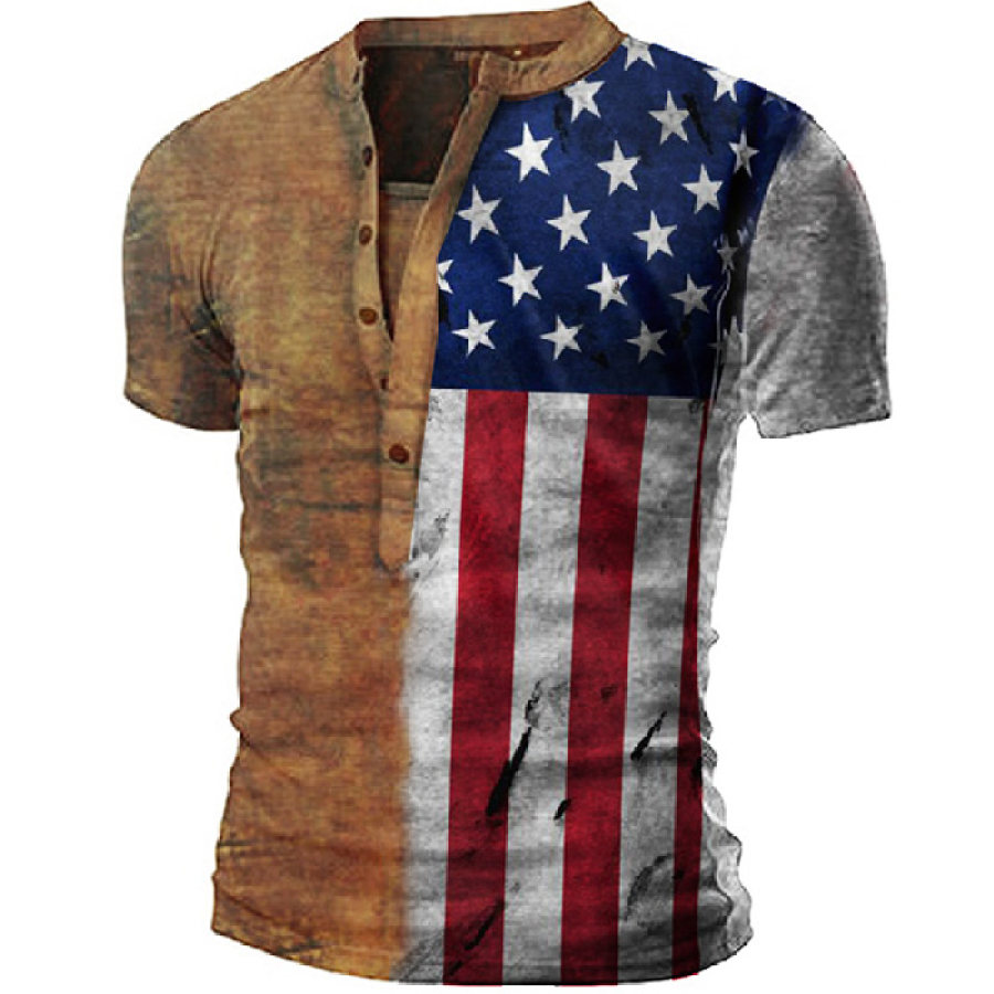 

Vintage American Flag Men's Henley Tactical Short Sleeve T-Shirt