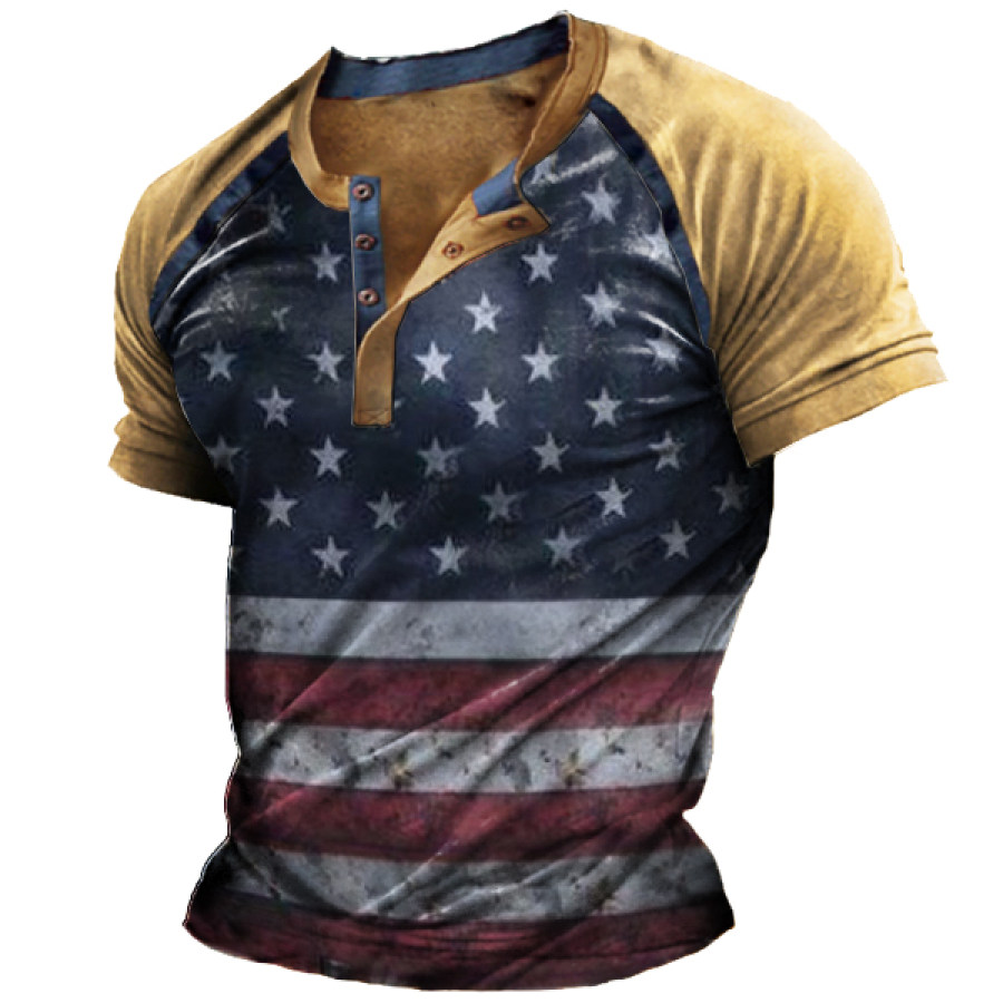 

American Flag Men's Outdoor Tactical Henry Collar T-Shirt