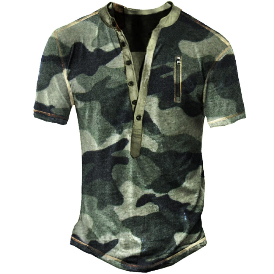 

Men's Outdoor Vintage Check Print Henley Shirt