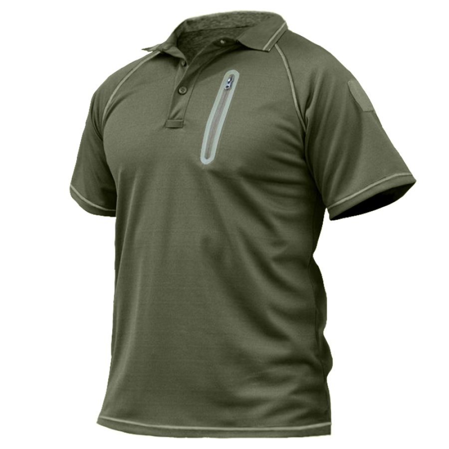 

Men's Pocket Velcro Raglan Sleeve Tactical Training POLO T-Shirt