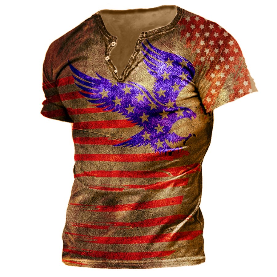 

Men's Flag Eagle Totem Henry Collar T-Shirt