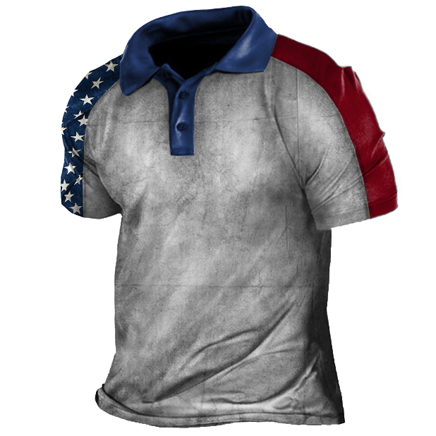 Men's Outdoor American Flag Print Chic Polo T-shirt