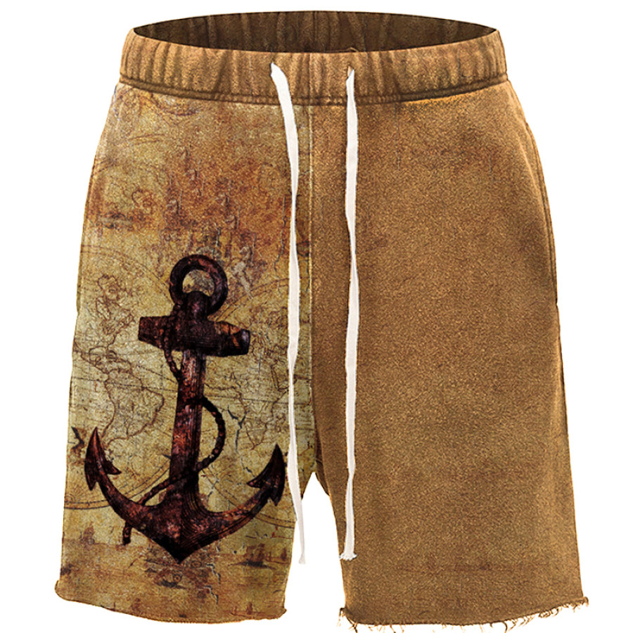 

Men's Vintage Boat Anchor Print Casual Shorts