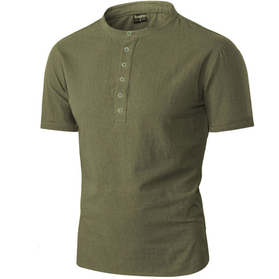 

Men's Vintage Henley Tactical Cotton Linen Short Sleeve T-Shirt
