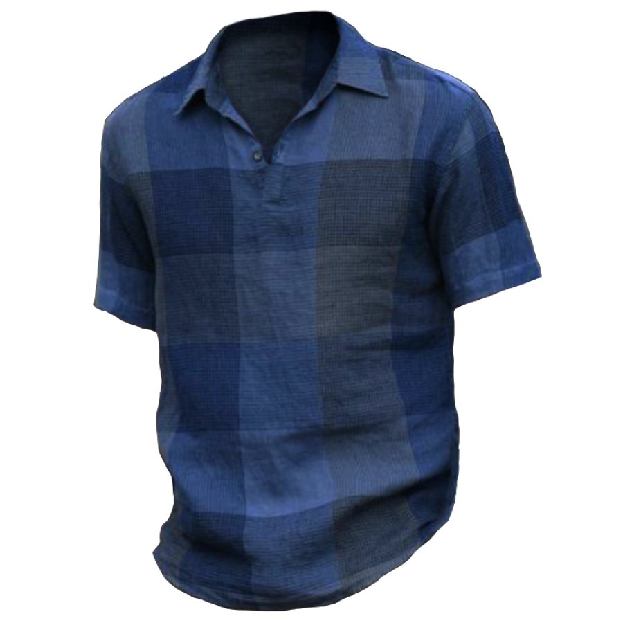 

Men's Vintage Plaid Henley Collar Shirt