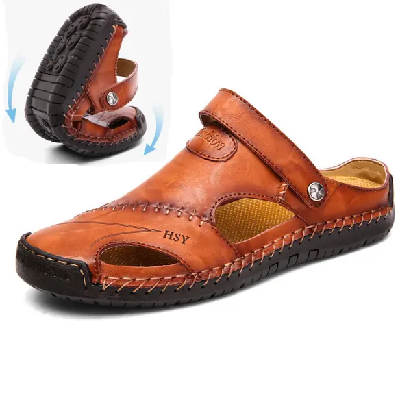 Men's Genuine Leather Two Wear Beach Sandals - Dozenlive.com 