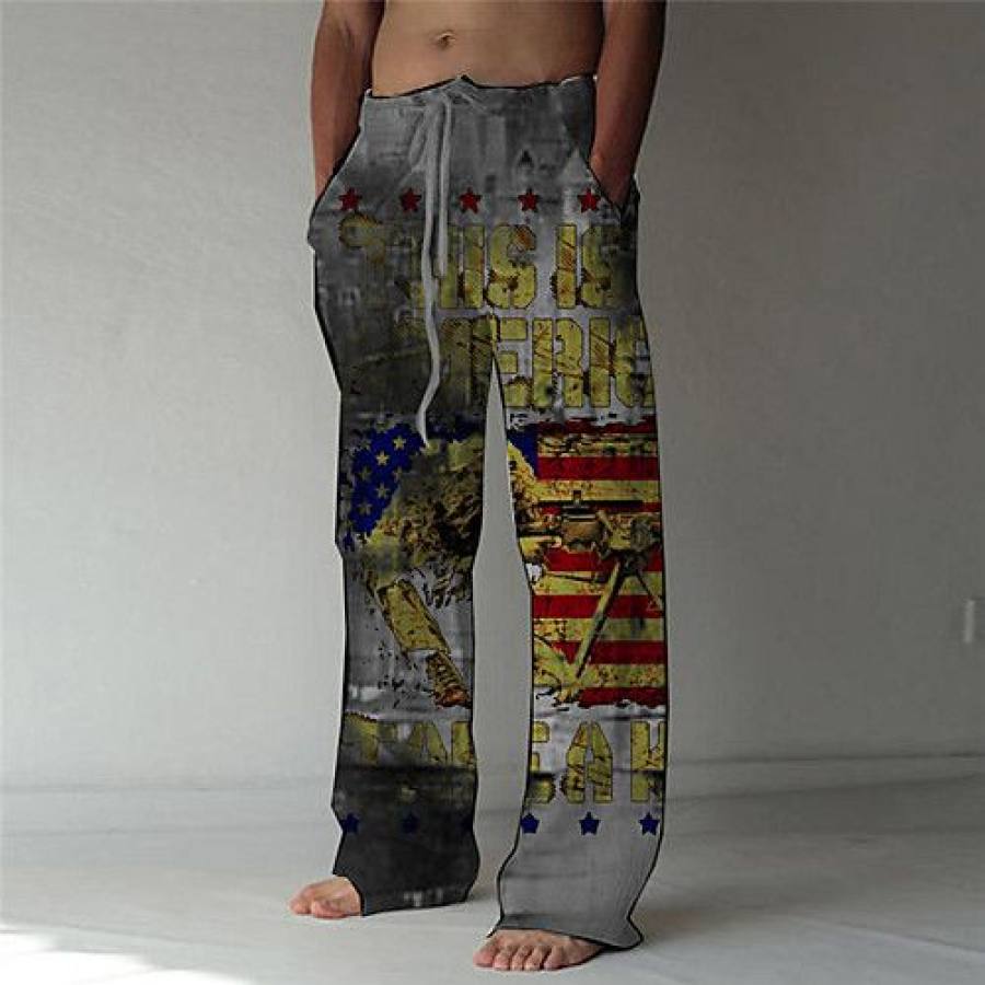 

Men's Linen Western Ethnic Boho Print Double Pocket Stretch Loose Pants